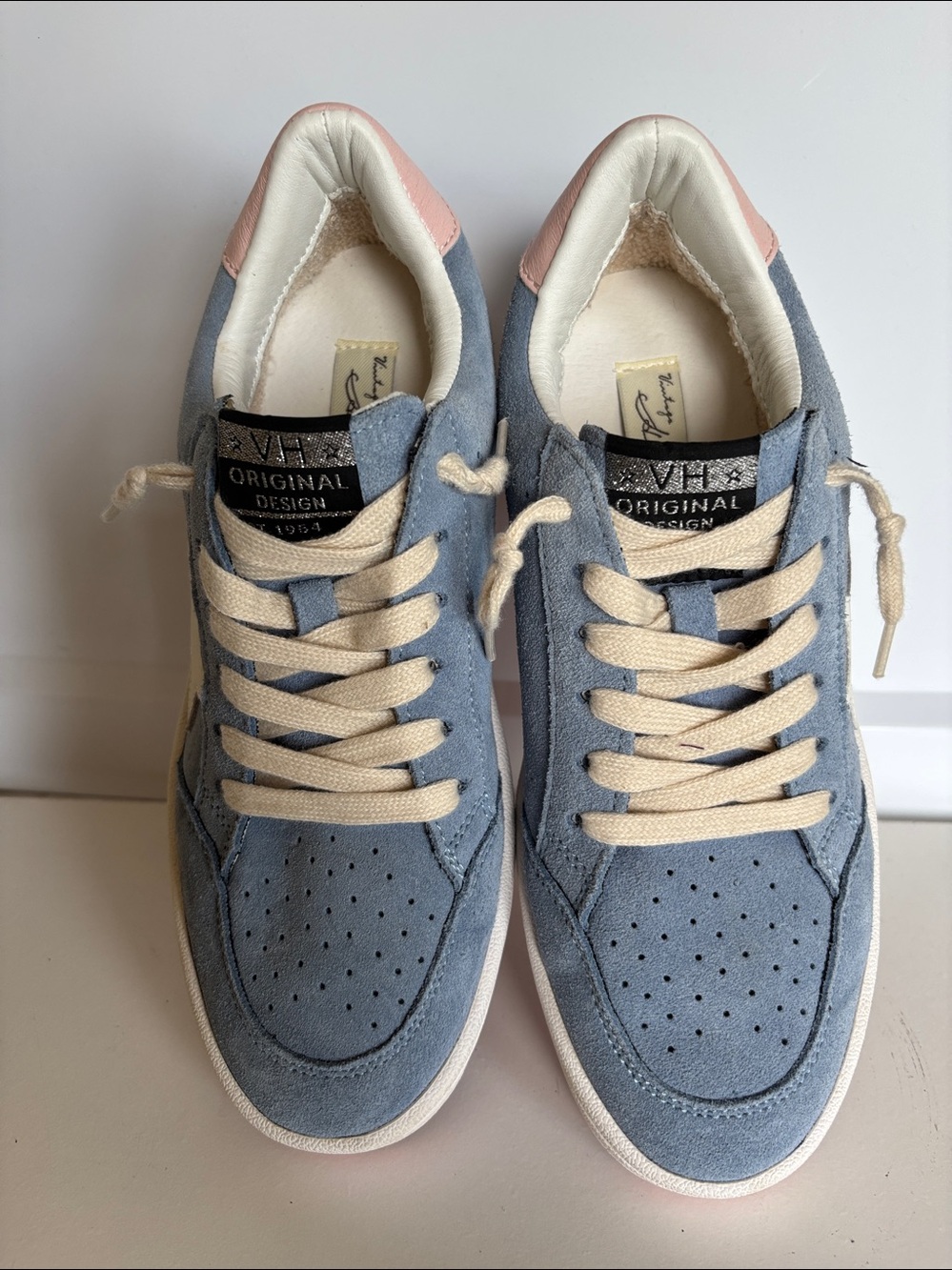 Vintage Havana Women’s Denisse Suede Sneakers Blue Cream Pink Size 8.5 - Picture 1 of 9